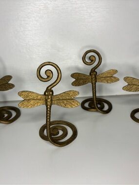 (4) Whimsical Gold Dragonfly Table Card Holders- Decorative Home Fairycore Decor